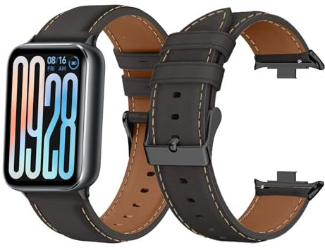 LanQii Leder Armband Kompatibel mit Xiaomi Mi Band 9 Pro/Xiaomi Mi Band 8 Pro, Weiches Leder Ersatzarmband, Damen und Herren Uhrenarmband für Xiaomi Smart Band 9 Pro/Xiaomi Smart Band 8 Pro, Schwarz
