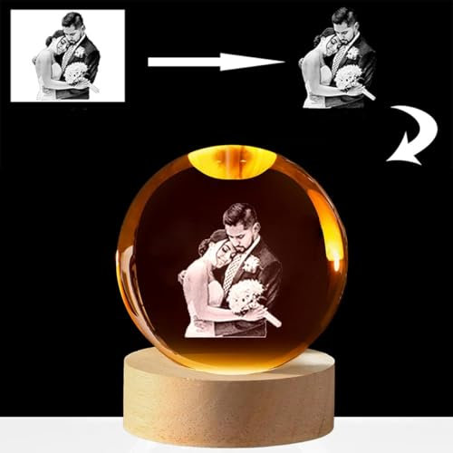 Bola de cristal personalizada con foto, luz nocturna, globo de nieve, cristal, foto, globo de nieve, lámpara grabada, aniversario de boda, pareja, regalos de compromiso (8 cm)