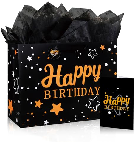 3 Stück Happy Birthday Geschenktüten (schwarz, 33 cm)