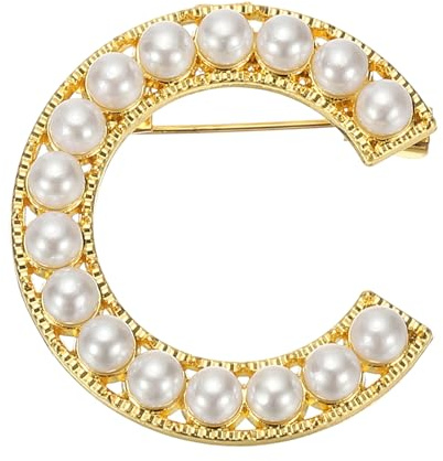 PATIKIL Broche Initiale Alphabet Lettre C En Perle Dorée Ton Or | Avec Boîte À Bijoux Pour Femmes Hommes Fille Épouse Costumes Robe Bouquet Manteau, Broche Lettre Perle