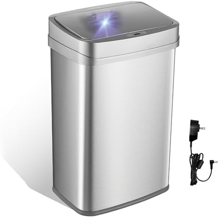 Ninestars Nova Series 13 Gallon Odor Elimating Automatic Kitchen Trash Can Automatic Odor Control Motion Sensor Garbage Bin, 50 Liter Smart Opening Stainless Steel, Silver