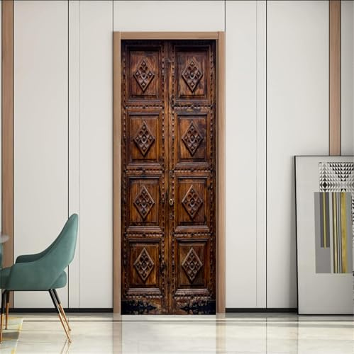 Tizhweqo Türtapete Selbstklebend 85x215 Braune Tür Türfolie Türposter Retro Fototapete Türklebefolie Wandbild Türaufkleber Wandtapete 3D Effekt für Wohnzimmer Schlafzimmer Küche a6286