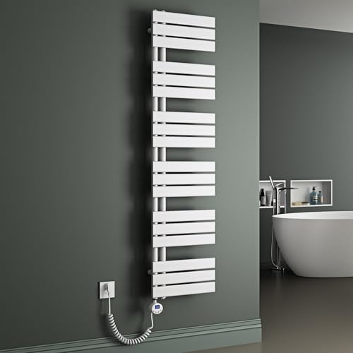 Mai & Mai Badheizkörper Badheizung Heizkörper Bad 159x40 cm in Weiß | Handtuchheizkörper Seitenanschluss, Handtuchhalter Handtuchwärmer mit Heizstab 1000W