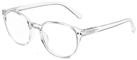 SKYWAY Blaulichtfilter Brille Damen, Superleichte Runde Blue Light Glasses Computerbrille Gaming-Brille Blaufilter Brille Herren Augenbelastung, Brille Ohne Sehstärke mit Federscharnieren(Transparent)