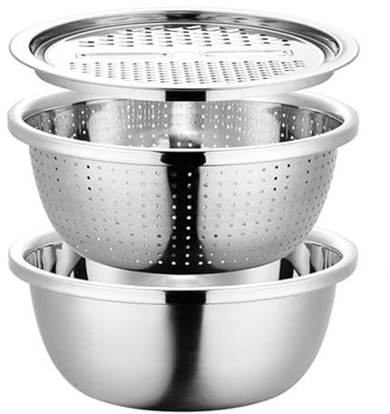 Cuenca de acero inoxidable con rallador, rejillas de verduras para la cocina,Chopper de ensalada | Tazón multifuncional de frutas y verduras, coladores de alimentos, diseño ergonómico para lavar