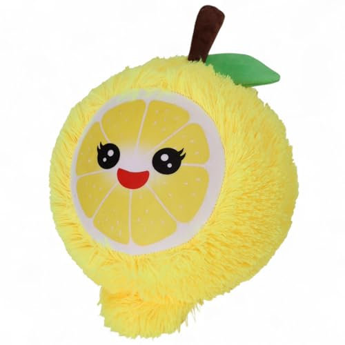 MIJOMA Plüschball Ø23cm mit Handpumpe – Kuscheliger aufblasbarer Softball – Flauschiger Ball aus Plüsch – Aufblasspielzeug für Kinder (Zitrone – Gelb)