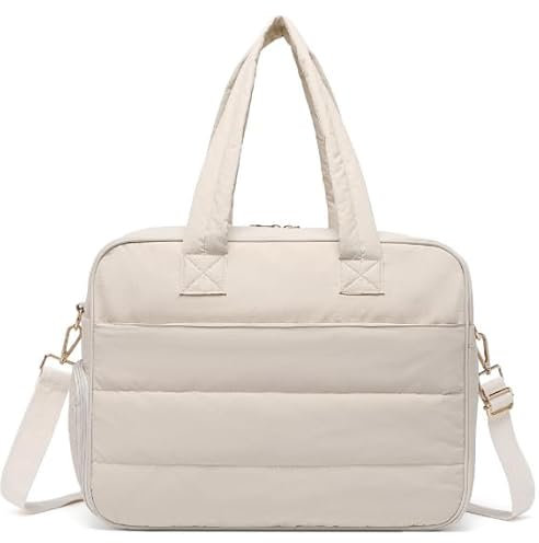 Diaper Bag with Breast Pump Laptop Compartment, Puffer Quilted Tote Bag with Baby Changing Pad Stroller Buckle Straps