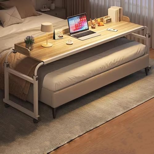 ZHFASDS Über-Betttisch Auf Rollen，Rollender Medizinischer Tisch HöHen Und Breitenverstellbar Rollender Laptop-Schreibtisch Fauler Schreibtisch Mit Rollen MobilitäTstisch Über Dem Bett(Color:Holz)