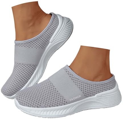 Barfußschuhe Damen,Orthopädische Sandalen Damen Air Cushion Freizeit Atmungsaktiv Sandals Gesundheitsschuhe Diabetiker Slip on Walkingschuhe Hausschuhe Fersensporn Mesh Sandalen Schuhe (Grey,39)