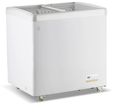 METRO Professional Tiefkühlvitrine GICC1192, 184 L, Tiefkühltruhe mit Glasschiebetür, 3 Ablagekörbe, Türschloss, Temperaturalarm, Rollen, Weiß
