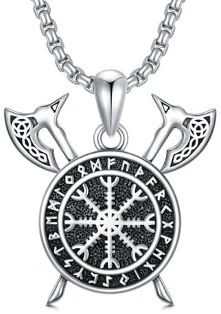 PROESS Norse Viking Axe Necklace 925 Sterling Silve Nordic Viking Talisman Pendant Necklaces Viking Jewellery Gift for Men Father