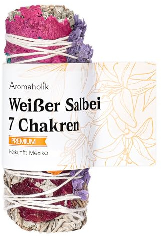 Weißer Salbei 7 Chakren zum Räuchern 10 cm – Sage Smudge Stick für Meditation & Rituale, White Sage – Aromaholik