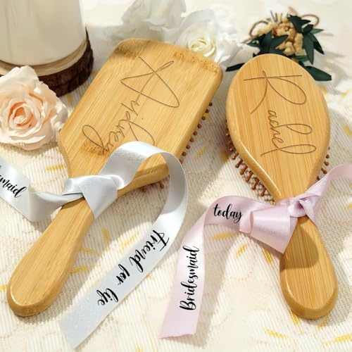 Personalisierte Haarbürste, Maßgefertigte Handgefertigte Airbag-Bürste, Hypoallergene Massage-Kopfhautbürste Aus Holz, Cradle Cap-Bürstenset, Kamm Mit Eingraviertem Namen, Brautjungferngeschenk