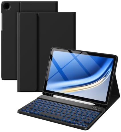 Vobafe Hülle mit Tastatur für Samsung Galaxy Tab A11+ Plus 11 Zoll 2025 | für Tab A9+ Plus 2023, 7 Farben Beleuchtete mit Abnehmbare Tastatur, TPU Rückschale mit Stifthalter, QWERTZ, Schwarz