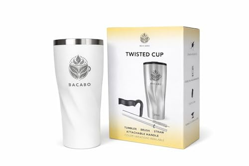 BACABO Premium Thermal Tumbler with Handle and Straw, 304 Stainless Steel, 500ML, Double Wall Vacuum Insulated Cup, Keeps Drinks Cold 24h & Hot 6h, Leak-Resistant, Car Cup Holder Compatible (White)