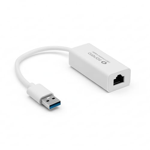 sonero USB LAN Adapter USB-A auf RJ45 Ethernet 1000 Mbit 0,20m weiß | USB Netzwerkadapter für Laptop & MacBook mit vergoldeten Kontakten und LAN Verbindung