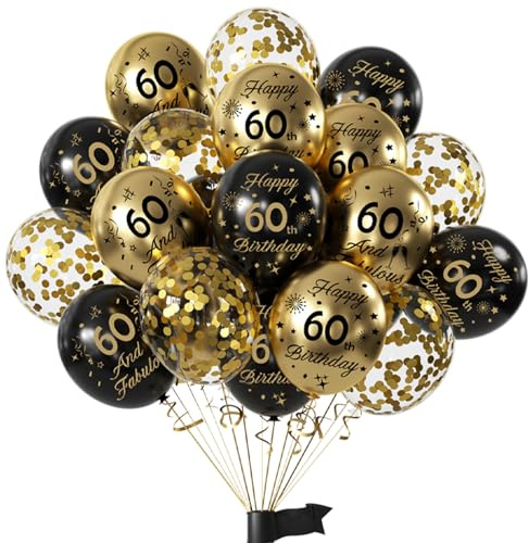 Luftballons 60.Geburtstag Deko,15 Stück 60.Geburtstag Junge Mädchen Schwarz Gold Deko, Happy Birthday Ballons Schwarz Gold Deko Geburtstagsjubiläum
