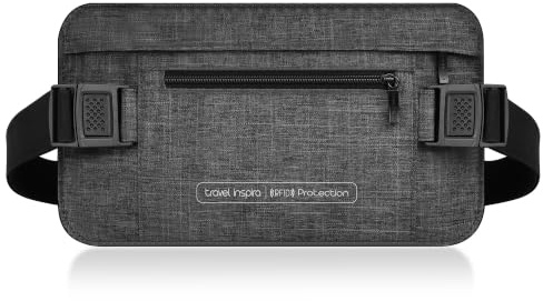 travel inspira Geldgürtel mit RFID-Blockierung 2X RFID Flache Bauchtasche | Schwarz Doppelter RFID-Schutz Diebstahlsich 70-150cm Verstellbar Unsichtbar Ultraflach Geldversteck am Körper Reise-Gadgets