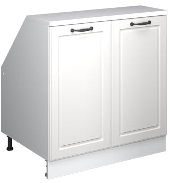 Vicco Küchenschrank für Dachschrägen R-Line, Weiß Landhaus, 80 cm mit 2 Türen, Schrankkorpus 60 cm Tiefe, zur freien Kombination innerhalb modularer Küchensysteme
