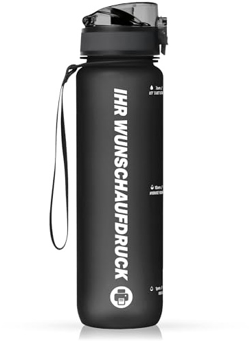 #teamludorf Personalisierte 1L Trinkflasche CAMPOS-MAX in FARBE | Tritan BPA-frei | Sportflasche mit Schlaufe für Büro & Schule in SCHWARZ