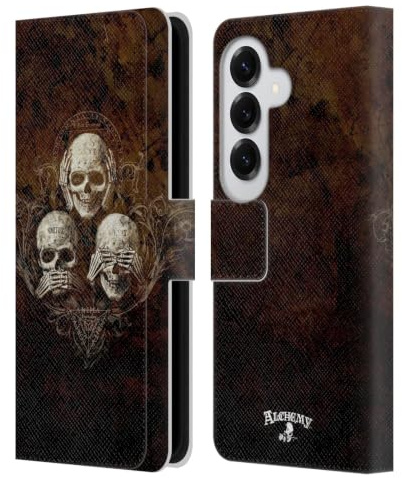 Head Case Designs Officially Licensed Alchemy Gothic No Evil Three Skull Skull Leather Wallet Case Compatible with Samsung Galaxy S26