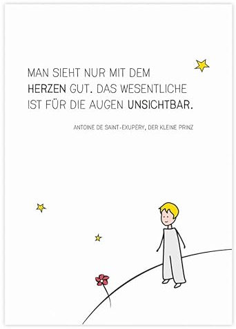 Wunderpixel® Kunstdruck Man sieht nur mit dem Herzen gut - aus dem kleinen Prinzen - auf wunderbarem Hahnemühle Papier DIN A4 -ohne Rahmen- Bild Poster zur Deko/Geschenk Zitat mit Illustration