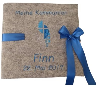 Fotoalbum Kind Taufe Kommunion Firmung Konfirmation Album Name Junge Mädchen Wollfilz 26 cm x 25 cm