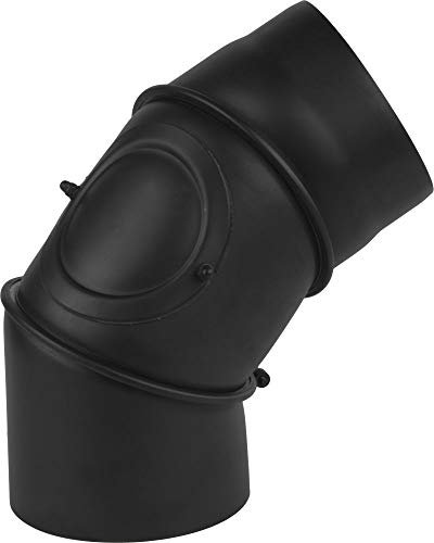 Ofenrohr Knie Winkel Bogen 0-90° verstellbar mit Tür Stahlrohr Abgasrohr Senotherm Schwarz 2mm Heizung Rauchrohrbogen (200mm)