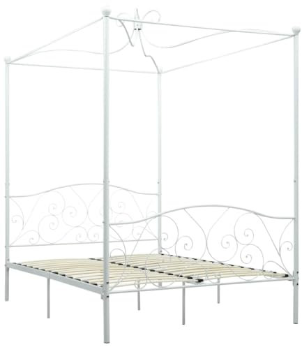 vidaXL Himmelbett Bett Bettgestell Doppelbett Metallbett Bettrahmen Lattenrost Schlafzimmerbett Schlafzimmermöbel Ehebett Weiß 120x200cm