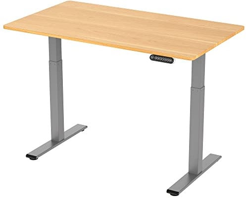 ALLDREI AD2 elektrisch stufenlos höhenverstellbarer Schreibtisch, mit 4 Speicher-Steuerung, 2 Motoren, 2-Fach-Teleskop, mit Tischplatte (Grau + Buche) (140x80 cm)