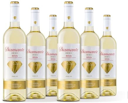 Diamante Vino Blanco Semidulce - D.O.Ca Rioja - Incluye 6 Botellas - Para Disfrutar con Amigos - Variedad Viura - Sabor Fresco y Afrutado - 750 ML x 6
