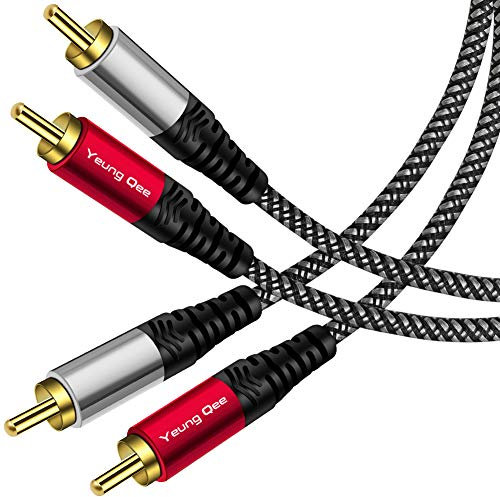 Yeung Qee RCA Cable 50 ft, 2RCA Male to 2RCA Male Audio Stereo Subwoofer Cable Nylon-Braided Auxiliary Audio Cord for Home Theater, HDTV, Amplifiers, Hi-Fi Systems,Speakers (50FT/15M)