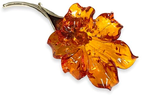 Art Nouveau Style Gorgeous Flower Pin Brooch with Brown Amber and Pearl 925 Sterling Silver