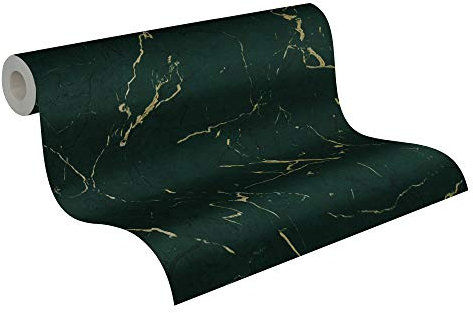 Papier Peint Marbre Metropolitan Stories 2 A.S. Création Alena - St. Petersburg Papier peint intissé 10.05 m x 0.53 m Vert Métallisé Fabriqué en Allemagne 378555 37855-5
