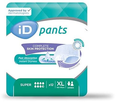 iD Windel Super - X-Large (130-170 cm), 12 Stück, Extra Large, Weiß, Unisex, Einweg, Wasserfest, Einfarbig