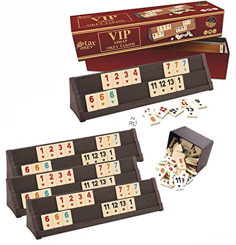 Birsppy Okey Takimi Cafe Holz Ahsap Rummy Set mit Melamin Steine und Beutel Echtholz Takımı