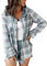 Surchemise À Capuche Femme, Veste Carreaux d'Hiver, Chemise Décontractée Oversized Manches Longues (Bleu Ciel, XL)