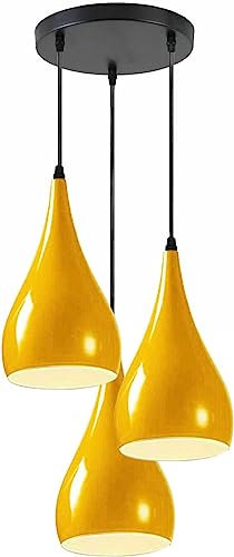 LEDSone 3 Head Ceiling Pendant Light, Modern Metal Tear Drop Ceiling Hanging Pendant Light Shade Cluster Light Fitting Fixture E27 Lighting for Living Room, Bedroom, Dining Room, Hallways (Yellow)