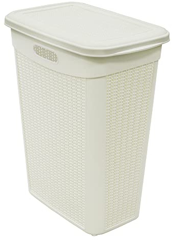 JVL 43L Knit Design Slim Loop Plastic Laundry Basket, White, H:55 x W:46 x D:29cm Approx,13-365WH