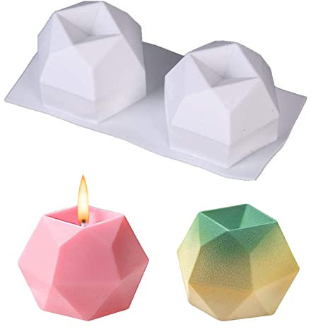 Bymivofun Molde para Velas, Moldes para Velas de Cubo Diamante de 2 Cavidades, Molde para Velas de Silicona con Cubo 3D, para Hacer Velas de Goma, Velas de Bricolaje, Cera de Soja, Jabón Hecho a Mano