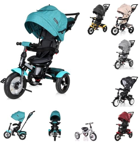 Lorelli Tricycle Neo 4 in 1 Luftreifen, Schiebestange, Sitz drehbar, verstellbar, Farbe:schwarz hellgrün