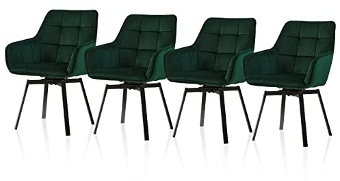 TUKAILAI Esszimmerstühle Drehbar 4er Set, Drehstuhl esszimmer Samt mit Armlehnen Rückenlehne Gepolsterter Sitz Metallbeine, Armlehnstuhl Küchenstühle Polsterstuhl Sessel für Küche (Grün)