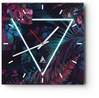 Modern Wanduhr Leuchtend Dreieck Blätter 30x30cm Quadrat Klein Wand Uhr Glas Analog Zimmeruhren Küche Büro Wohnzimmer Glasuhr Wall Clock Dekoration Design Wanddekoration Küchenuhr C3AC30x30-4563