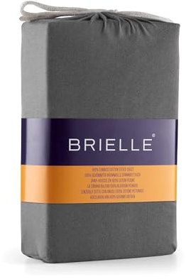 Brielle Premium Jersey Spannbettlaken, Spannbetttuch 100% gekämmte Baumwolle, 145 g/m² - Oekotex Zertifiziert, 90x200-100x200 bis 30 cm Matratzenhöhe 30 cm, Dunkelgrau