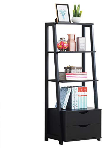 COSTWAY Bücherregal, Standregal mit 2 Schubladen & 2 Ablagen, modernes Leiterregal, Ausstellungsregal für Zuhause, Büro, Badezimmer, 53 x 40 x 133 cm, Schwarz