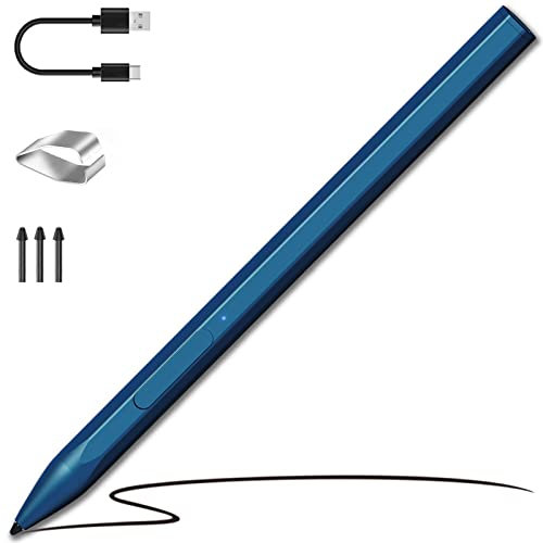 Stylus Pen for Microsoft Surface Pro 11/10/9/8/7/6/5/4/3/X Surface Go 4/3/2/1 Surface Book/Laptop/Studio/Duo, 4096 Pressure Sensitivity, Palm Rejection Function, Eraser & Right-Click Shortcuts, Blue