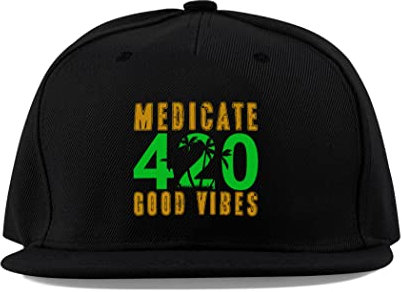 Medicate 420 Good Vibes Marihuana Weed Baumwolle Flaches Visier Fullcap Baseball Cap Trucker Hat Unisex Sport Atmungsaktiv, Schwarz , One size