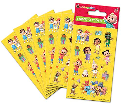 Paper Projects CoComelon Partytütenaufkleber (6 Blatt), offizielles Lizenzprodukt, perfekt als Partytüten- oder Strumpffüller, mehrfarbig, 16 cm x 7,5 cm
