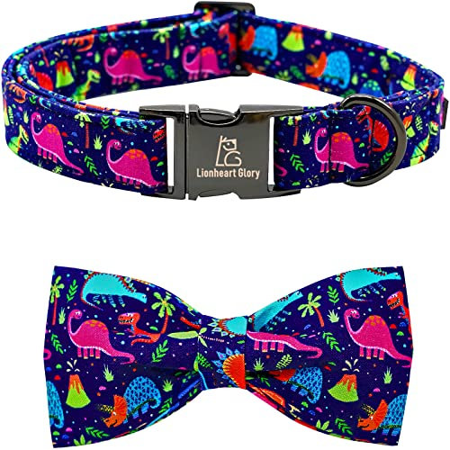 Lionheart glory Hundehalsband Blau Hundeschleife Halsband Junge Hundehalsbänder mit Schleife Heavy Duty Dinosaurier Bowtie Halsband für mittlere Hunde Haustier Geschenk