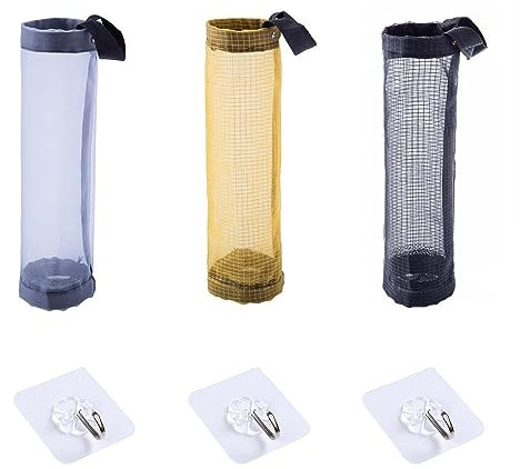SURALIN Porta Buste Plastica Cucina Porta Sacchetti Cucina In Plastica 3 Pezzi Organizzatore da Appendere per Sacchetti Della Spazzatura Traspiranti Pieghevoli con 3 Ganci